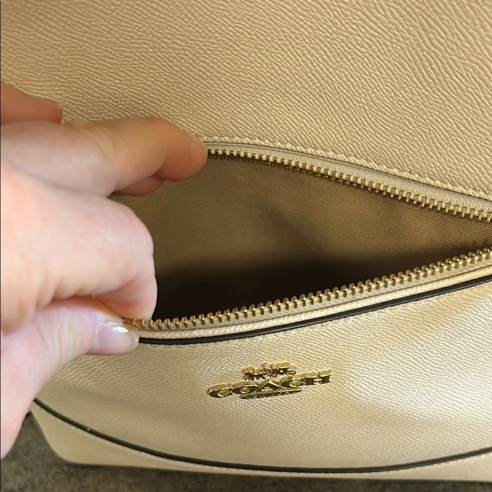 Coach Cream Pebbled Leather Backpack with Gold-Tone Hardware